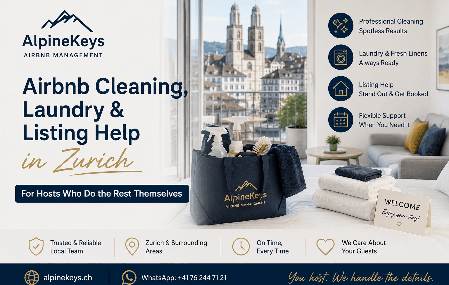 Airbnb Cleaning, Laundry & Listing Help in Zurich — For Hosts Who Do the Rest Themselves
